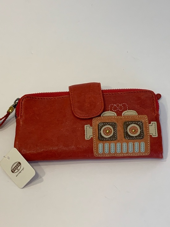 Fossil Handbags - Fossil Red Scarlet Leather Penelope Wallet clutch with Robot Applique New NWT
